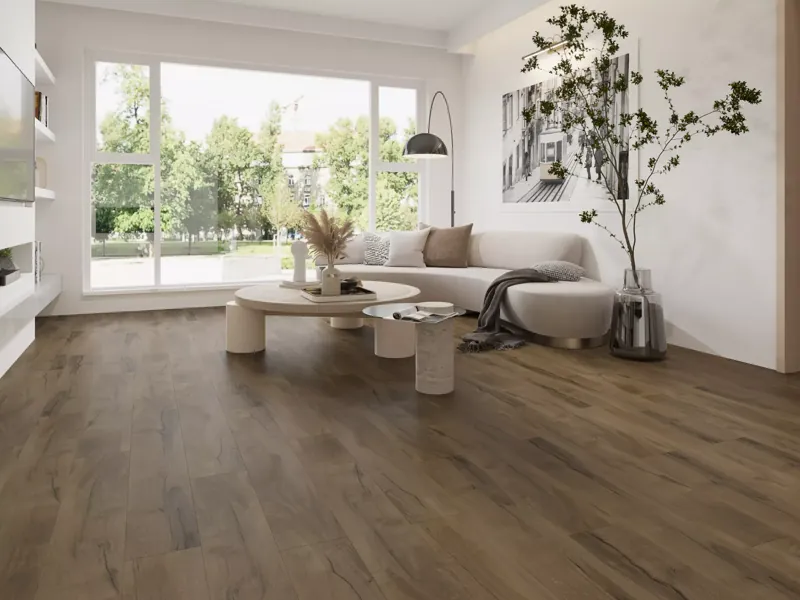 Dark oak vinyl flooring living room