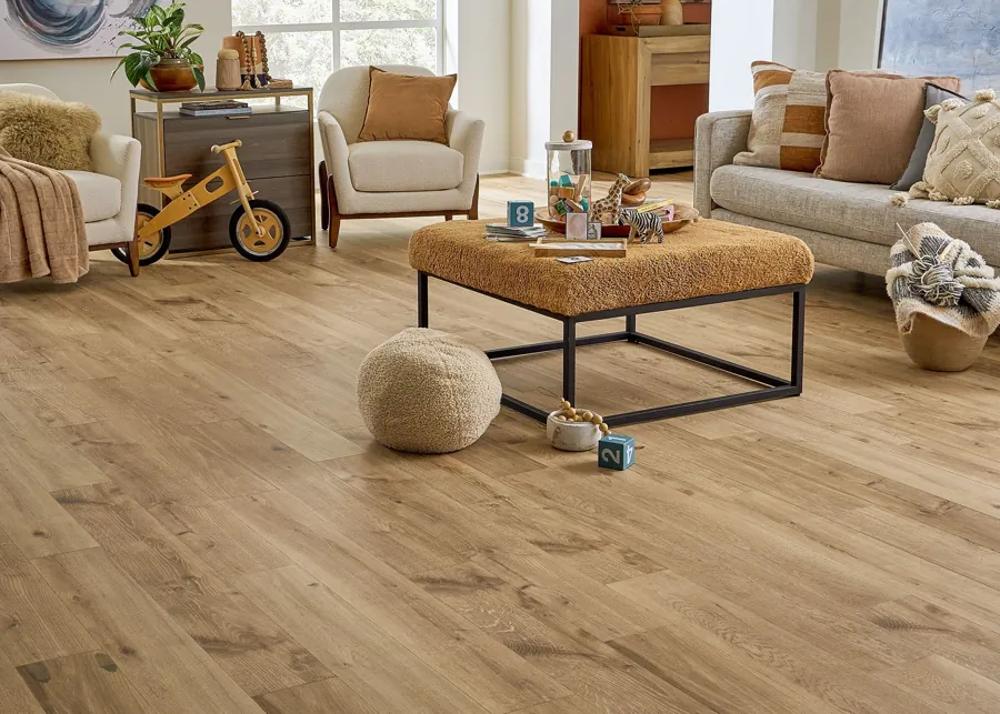 Natural oak wood look vinyl flooring family room