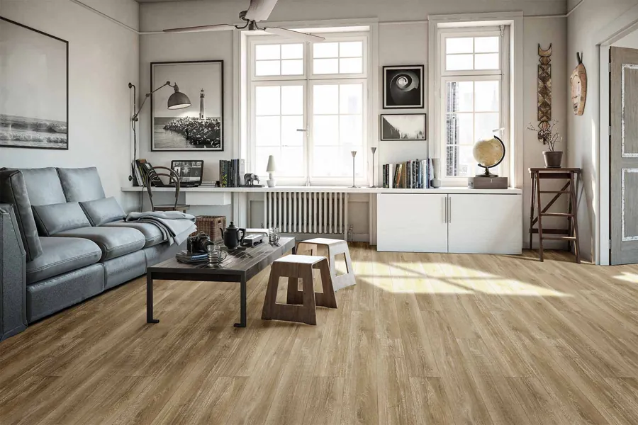 Oak wood look vinyl flooring living room