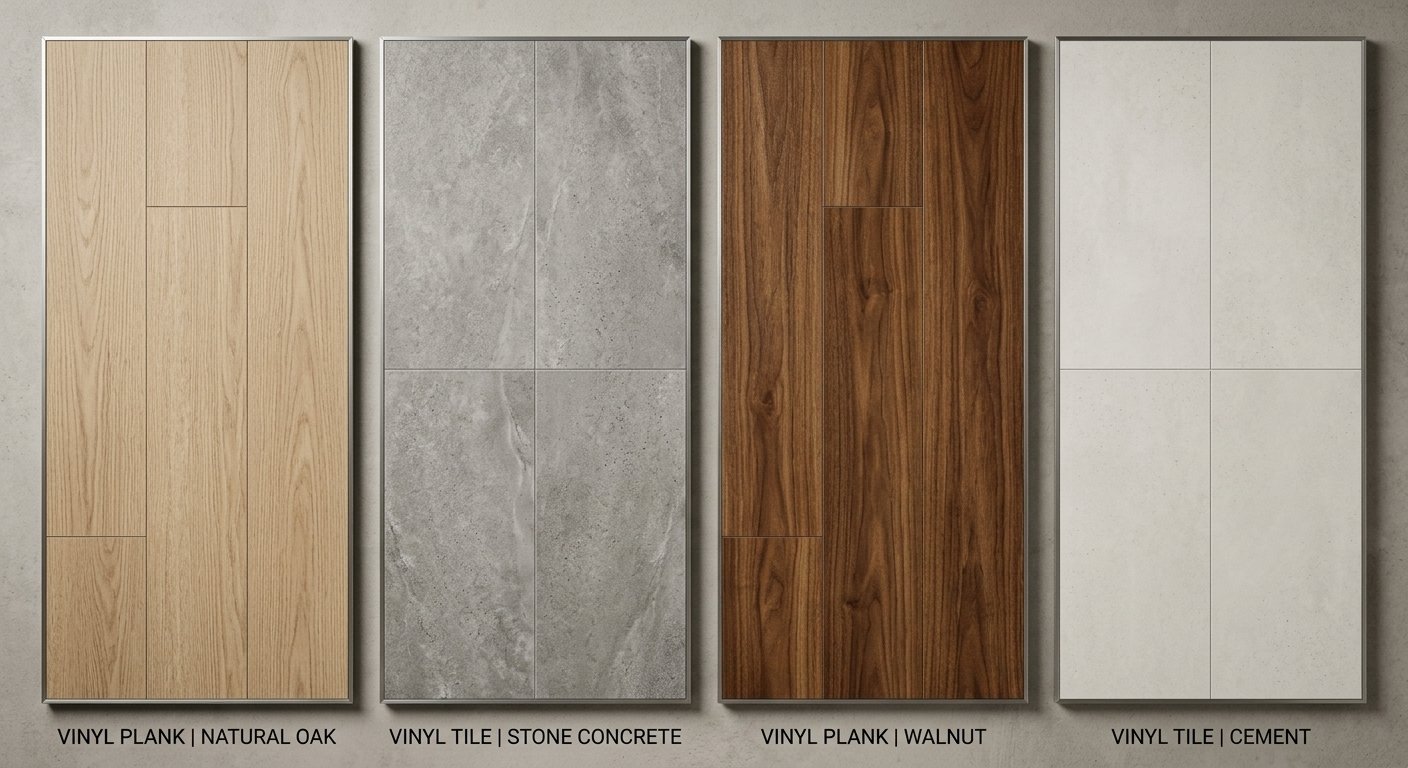Premium oak and stone vinyl flooring samples at pvcflooring