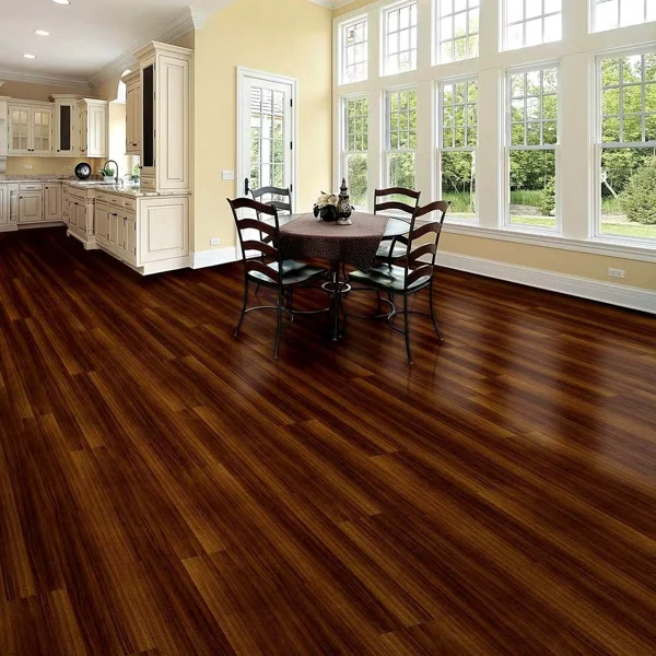 Rich cherry wood look vinyl flooring dining room