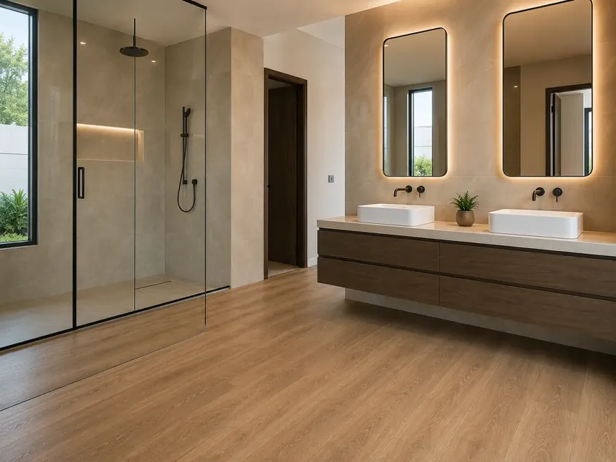 Waterproof wood look vinyl flooring modern bathroom