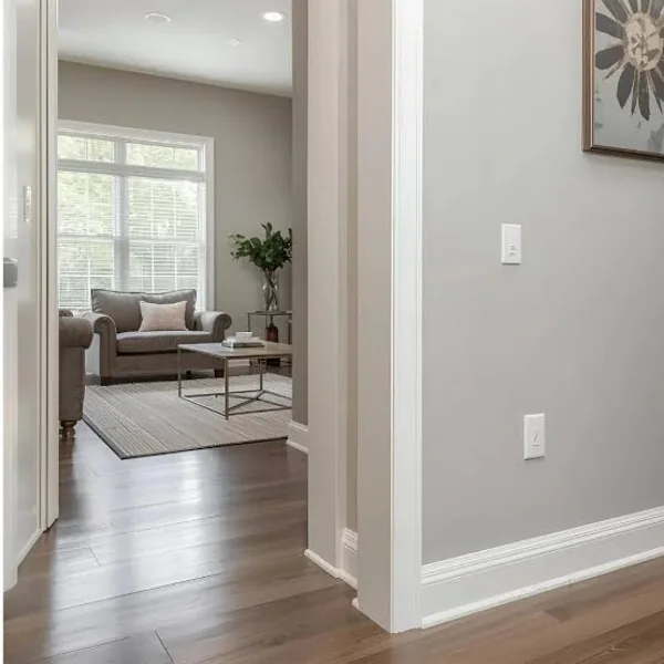 White PVC skirting board in hallway