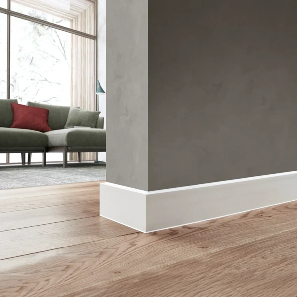 White PVC skirting on modern floor