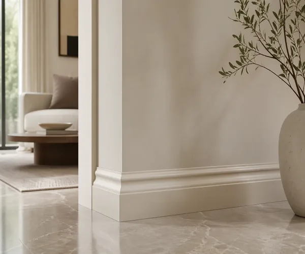 skin PVC skirting along interior wall